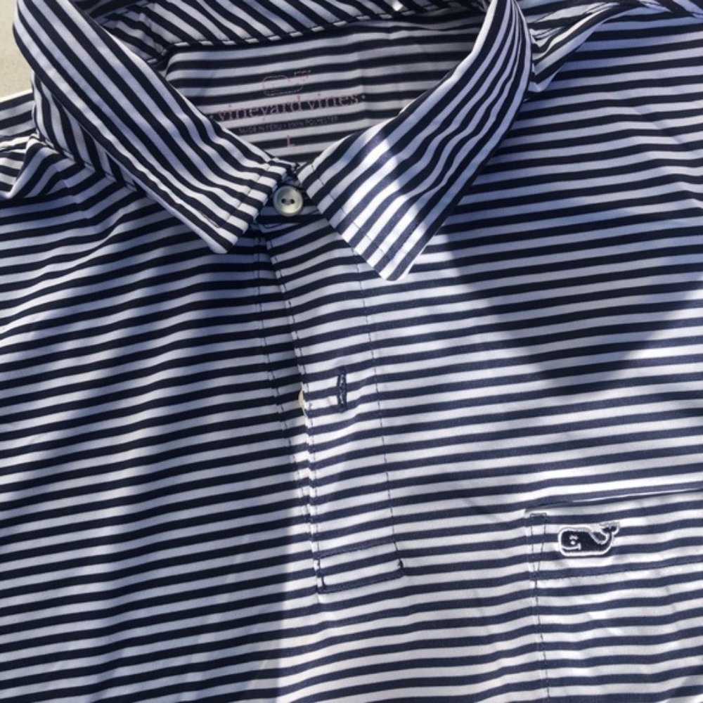 VINEYARD VINES Striped Whale Golf Polo Shirt - Picture 1 of 8